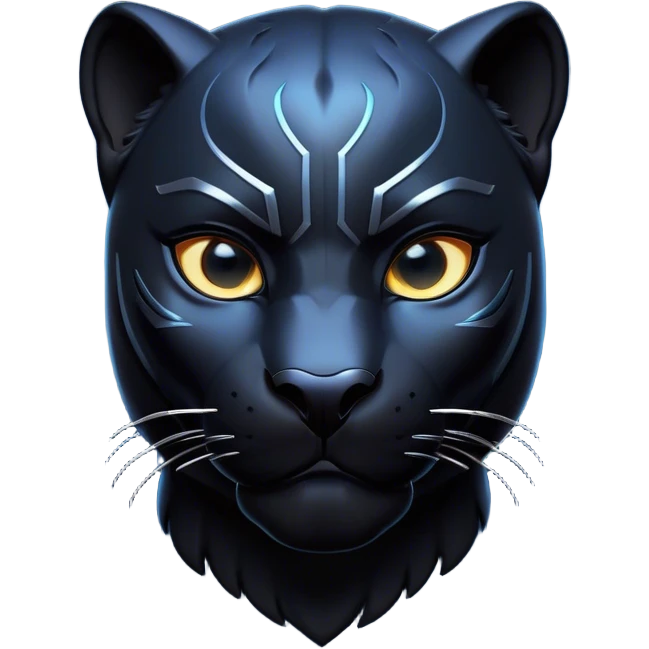 Cinematic Noble black Panther Portrait Emoji, Poised and regal, with a sleek, muscular build draped in glossy, midnight-black fur and piercing, luminescent eyes, Simplified yet sharp and sophisticated features, highly detailed, glowing with a soft, mysterious glow, high shine, intelligent and enigmatic, stylized with an air of stealthy authority, focused and commanding, soft glowing outline, capturing the essence of a watchful and confident jungle guardian that appears ready to prowl out of the screen with effortless authority! emoji