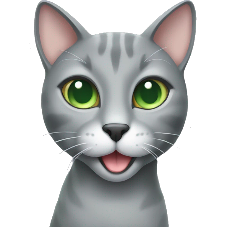 gray cat with green eyes that has her tongue out emoji