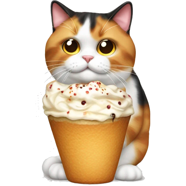 Realistic Fat calico cat with sundae emoji