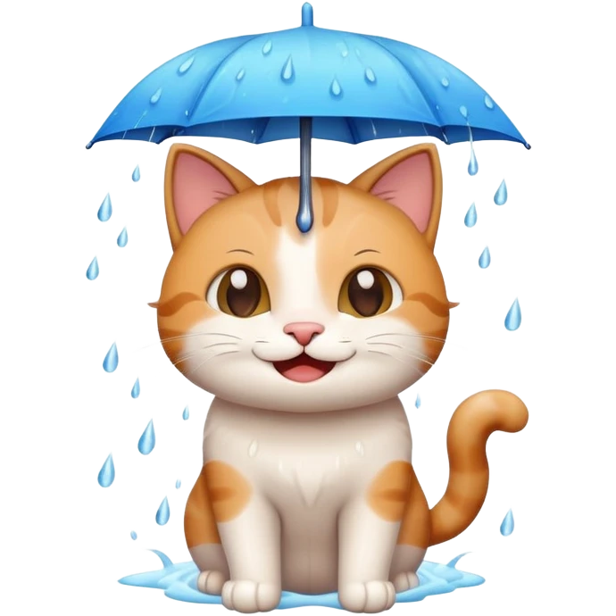 cute happy cat enjoying the rain with a smile emoji