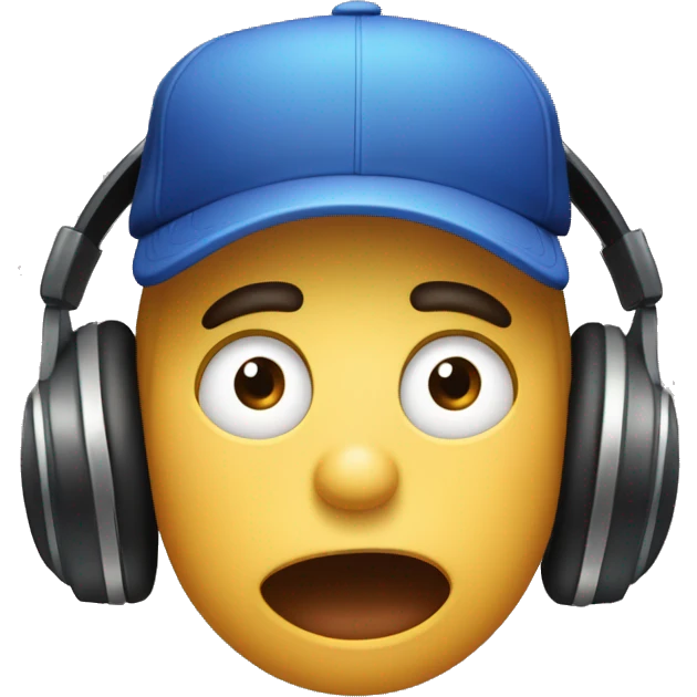 An emoji of a gamer wearing large headphones and a backward baseball cap, with wide-open eyes and a shocked expression. The mouth is slightly open, and the eyebrows are raised in fear. The background is simple and non-distracting. emoji