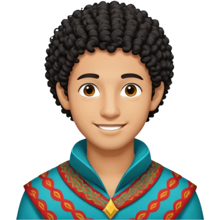 Young man with black curly hair cascade Haircut and light dark skin, moroccan / amazingh race emoji