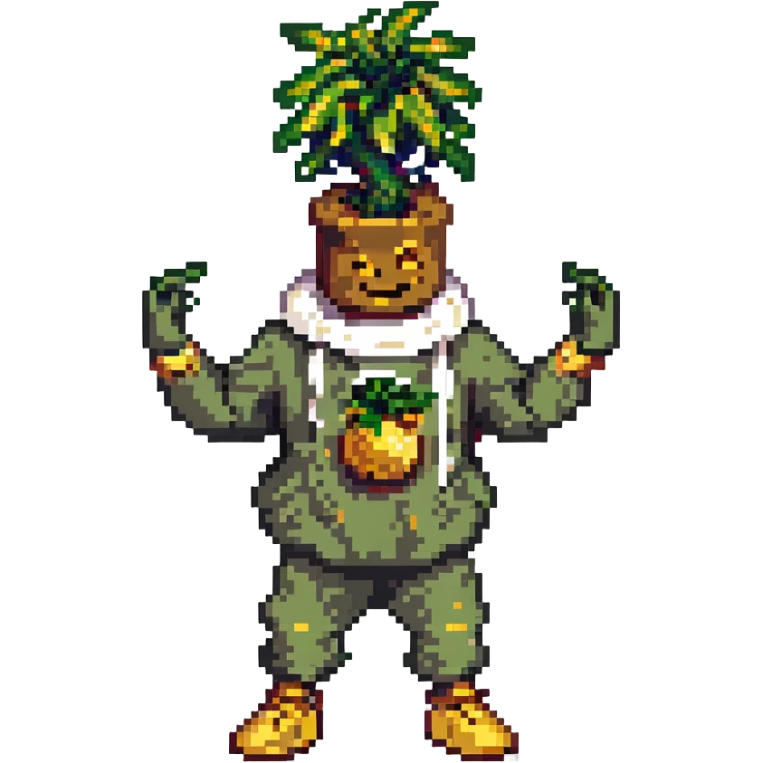 pixel art mandrake funkeiro, dancing pose, urban streetwear, gold accessories, confident attitude emoji