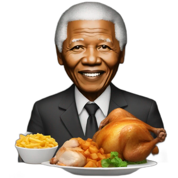 Nelson Mandela with a whole roast chicken in prison emoji