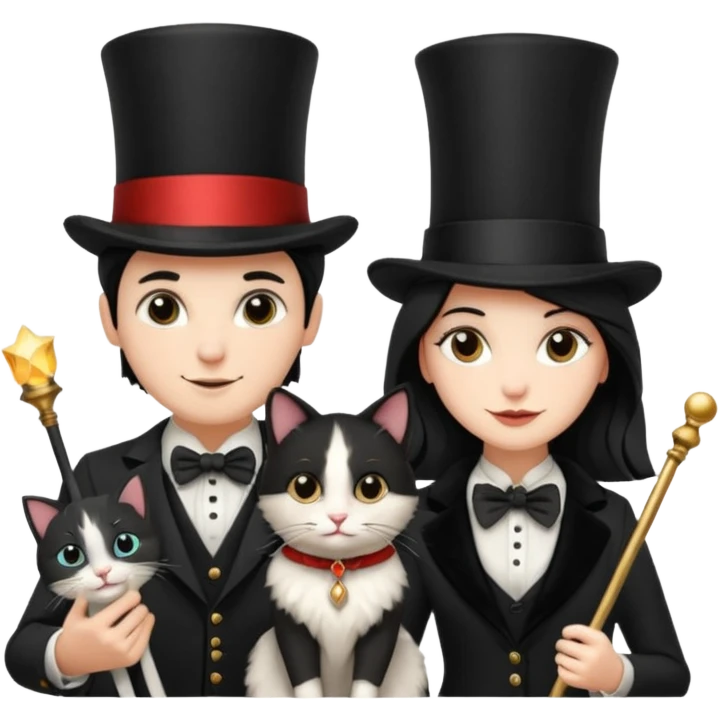 magician couple and their pet cat emoji