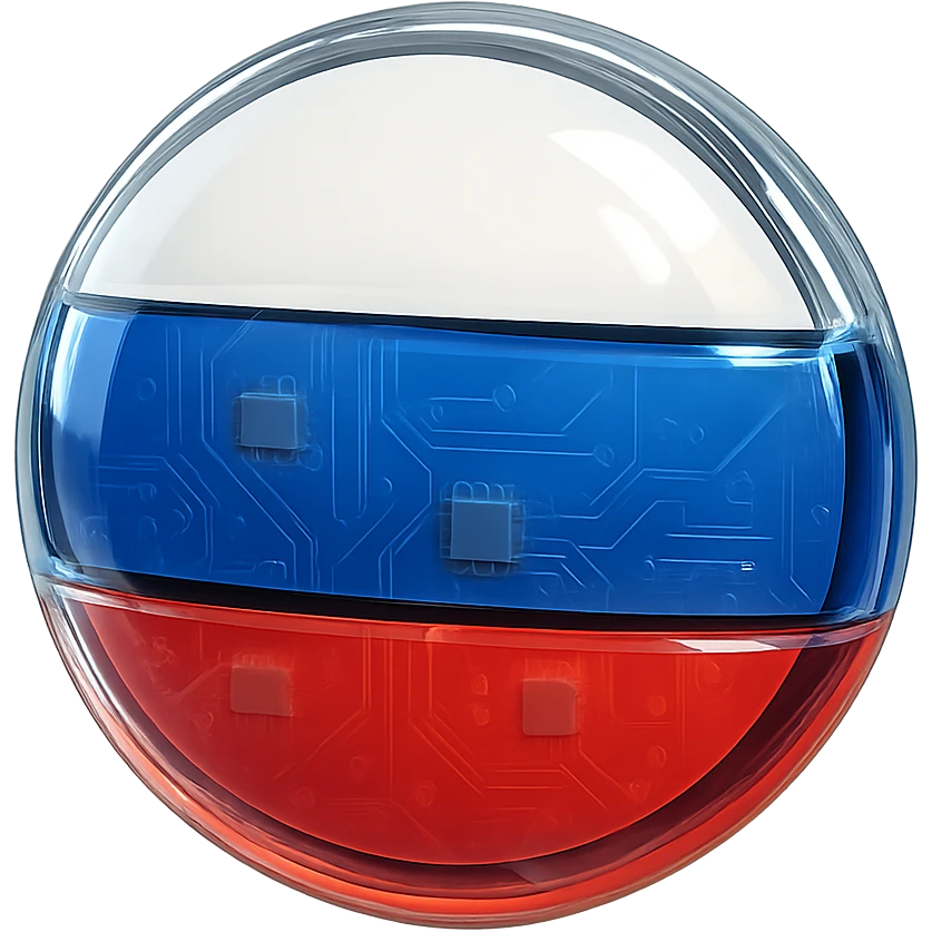 Make the Russia flag in a circular shape look glossy with a shiny reflective effect, keep the background transparent. emoji