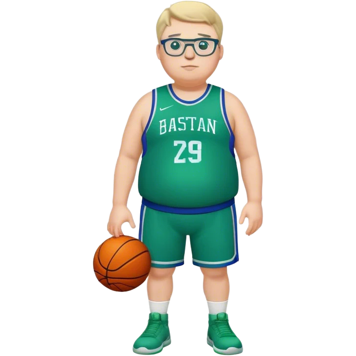 full body chubby tall white male basketball wearing glasses in blue an green uniform emoji