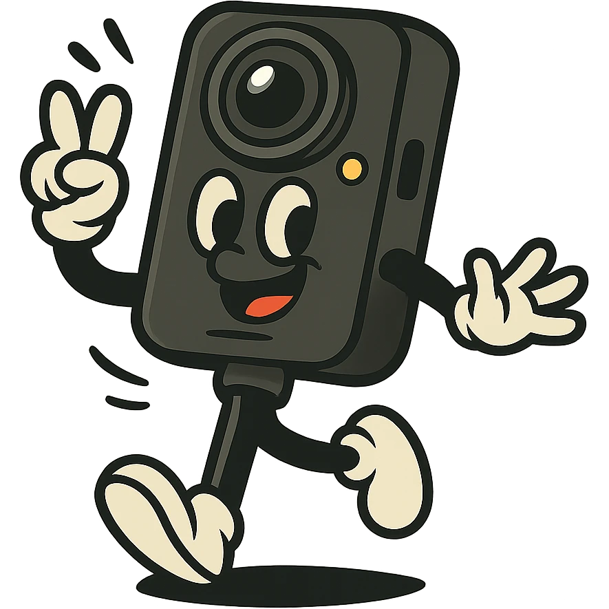 Remove the background, keep the playful cartoon Insta360 camera on a stick character with transparent background, maintaining a fun and cartoonish style. emoji