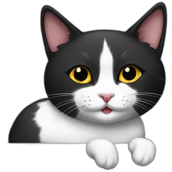 Black and white cat in a wooden tray emoji