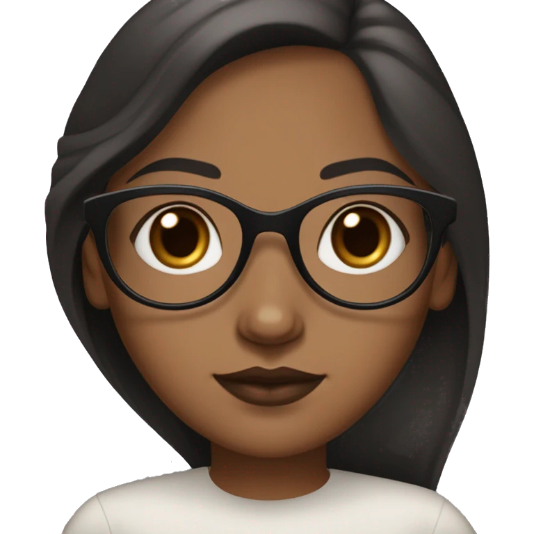 brown girl with whiteish brownish skin with black long hair parted from the middle and with dark brown eyes with circle/oval black glasses. Pink lips with a mole on the under the bottom lip on in the right side  emoji