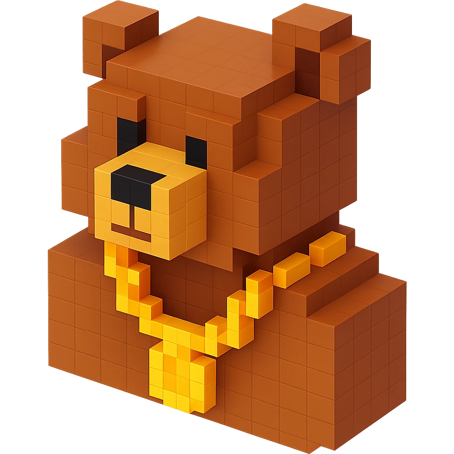 Russian grizzly bear with a rapper chain, wearing a gold chain emoji