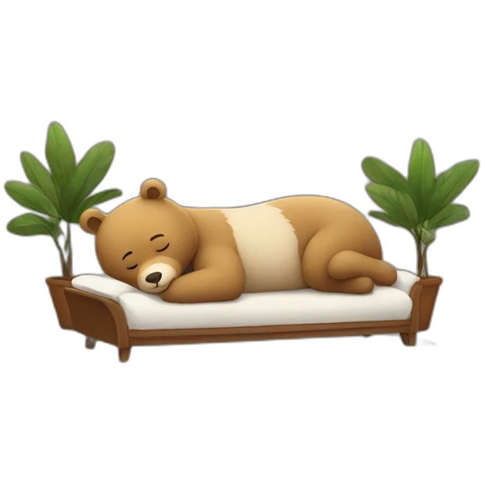 A small stuffed bear sleeping in the middle of a large futon emoji