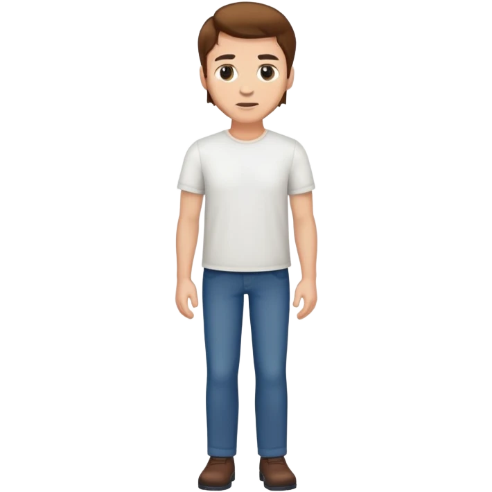 White Man standing with brown hair and white shirt full body emoji