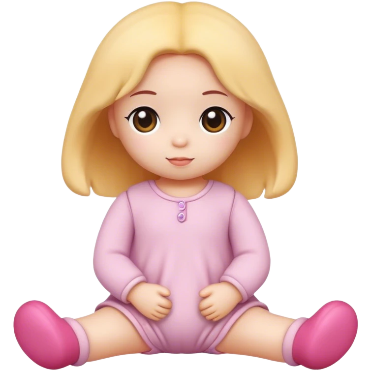 A small, soft toy doll with a cute face and simple clothes, symbolizing childhood and play emoji