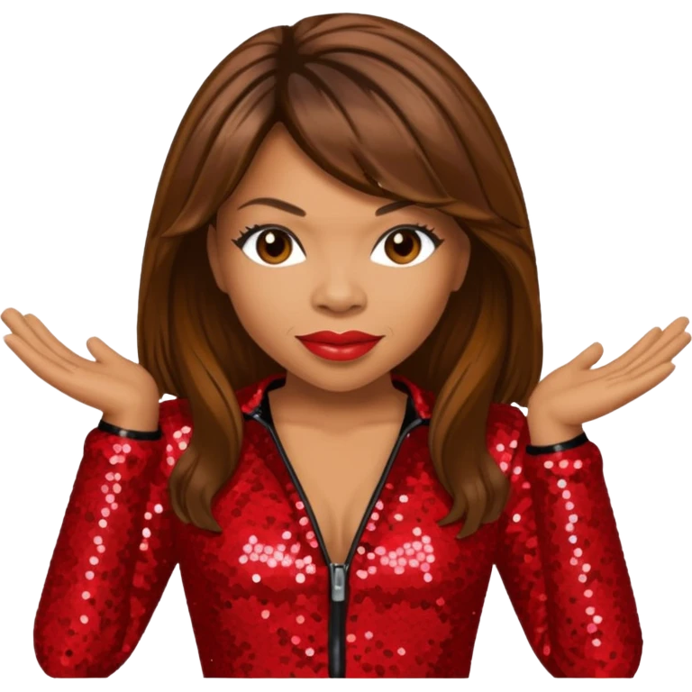 Tisha Campbell with long brown hair, red sequin outfit  emoji