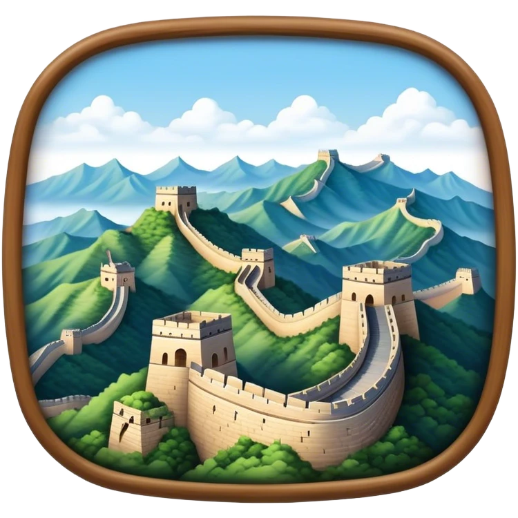 Cinematic Realistic Great Wall of China Landmark Emoji, depicted as ancient fortifications winding across majestic mountains, rendered with intricate detail and dramatic lighting. emoji