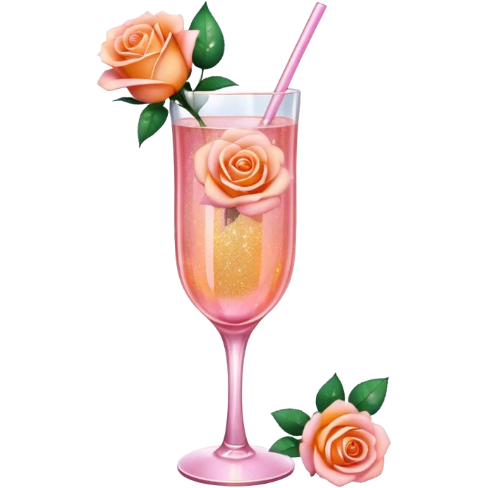 Glittery rose mocktail with orange light pink roses emoji