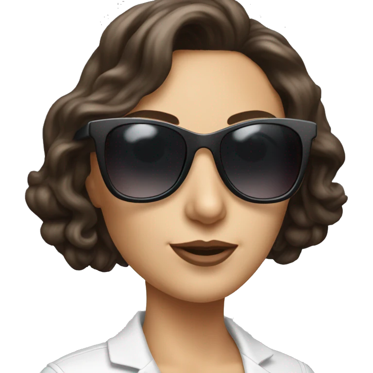 Hyperrealistic cheeky brunette white woman sunglasses  emoji