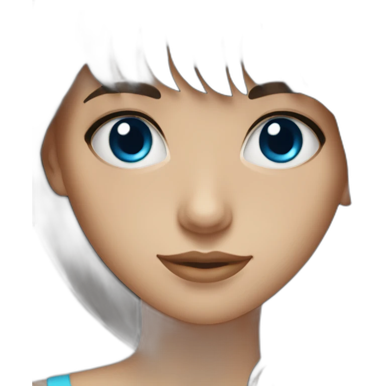 Dark brown long hair bangs girl with blue eyes emoji