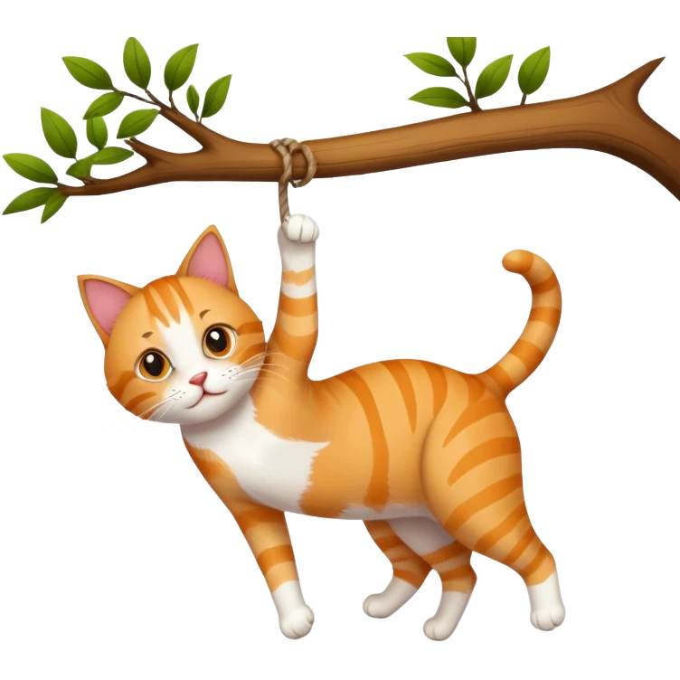 Cat hanging from tree branch emoji