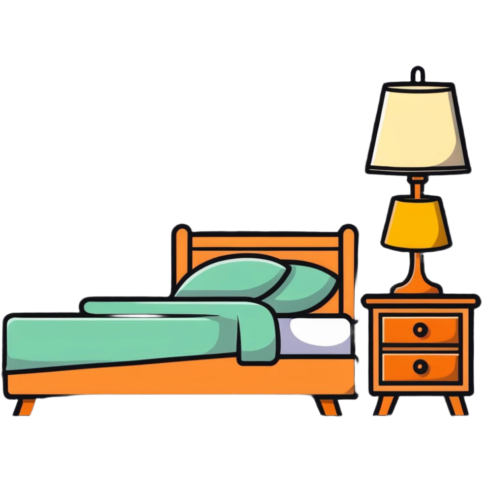 Cozy bedroom with bed, nightstand and lamp emoji