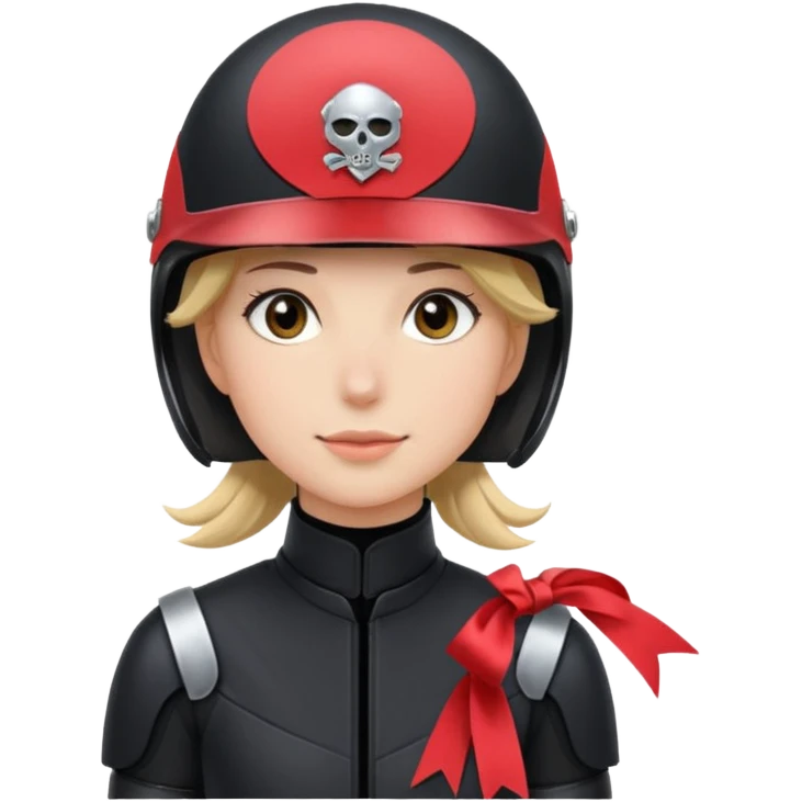 Rider helmet black matte at the back theres ribbon attached for female rider emoji