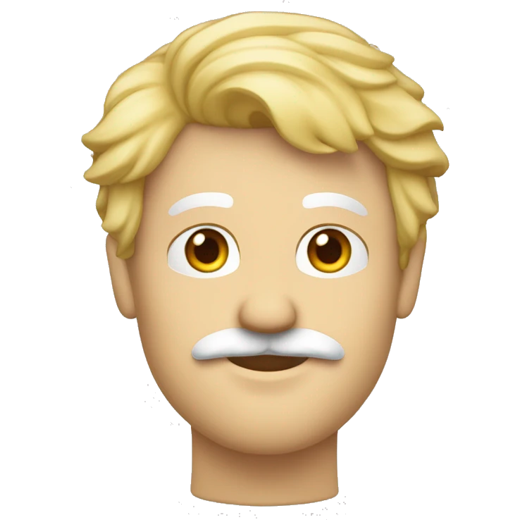 Un visage d’un homme blanc, cheveux couleur blond avec une moustache, coiffé en arrière  emoji