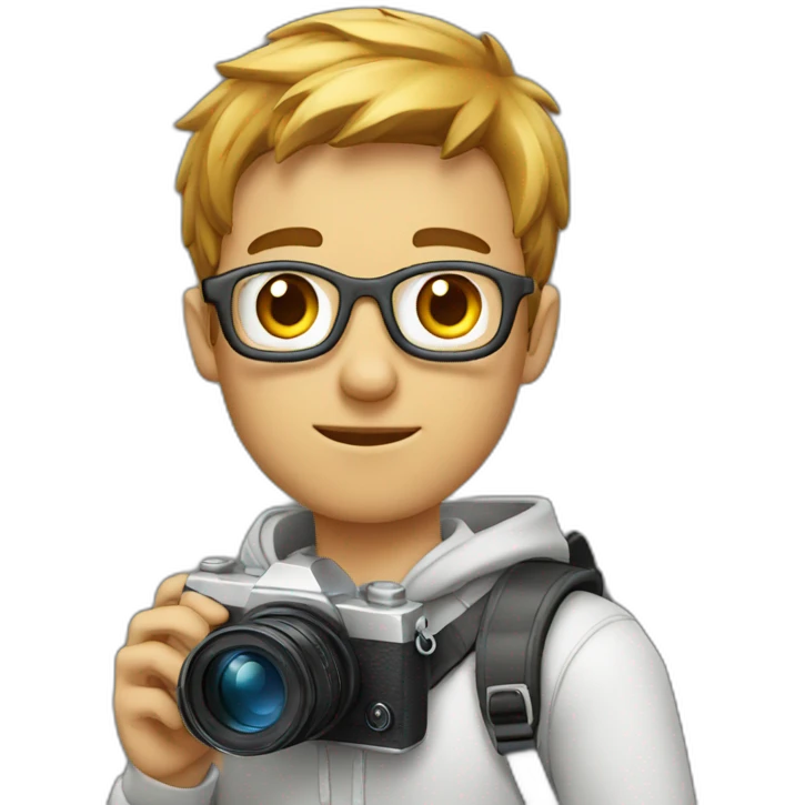 student man with photocamera emoji