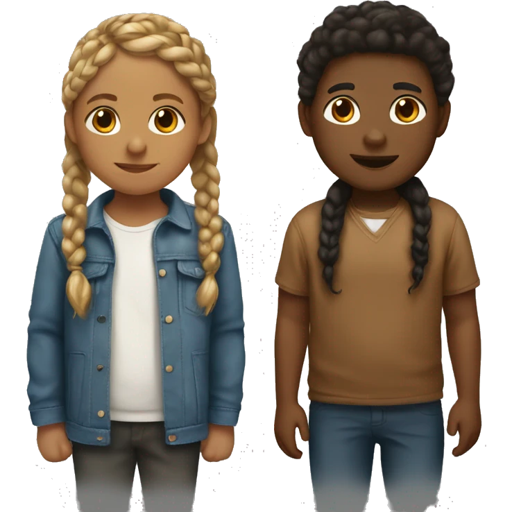A black girl with braid and a white boy with brown hair kissing emoji