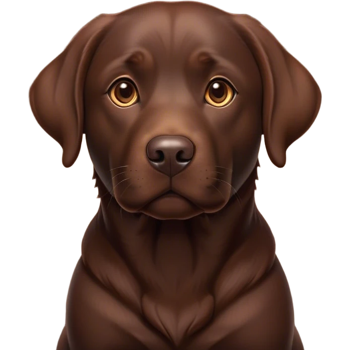 Cinematic Noble Chocolate Labrador Portrait Emoji, Poised and regal, with a robust, muscular build and a rich, glossy chocolate Fur, deep-set soulful brown eyes, Simplified yet sharp and sophisticated features, highly detailed, glowing with a soft, dignified glow, high shine, intelligent and gentle, stylized with an air of confidence, focused and attentive, soft glowing outline, capturing the essence of a watchful and loving companion, so majestic it feels as though it could bound out of the screen with effortless authority! emoji