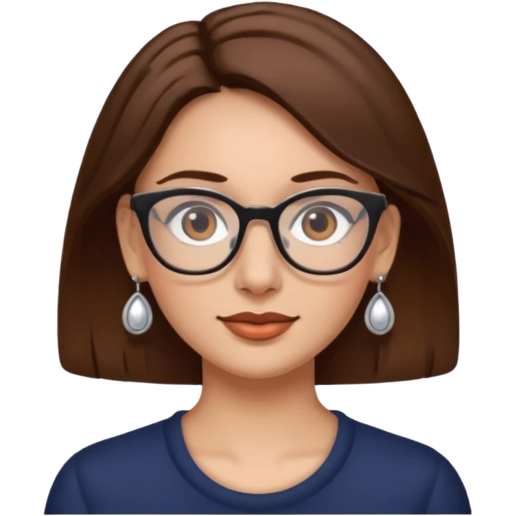 Women brown eye and brown hair with glassess and earing emoji