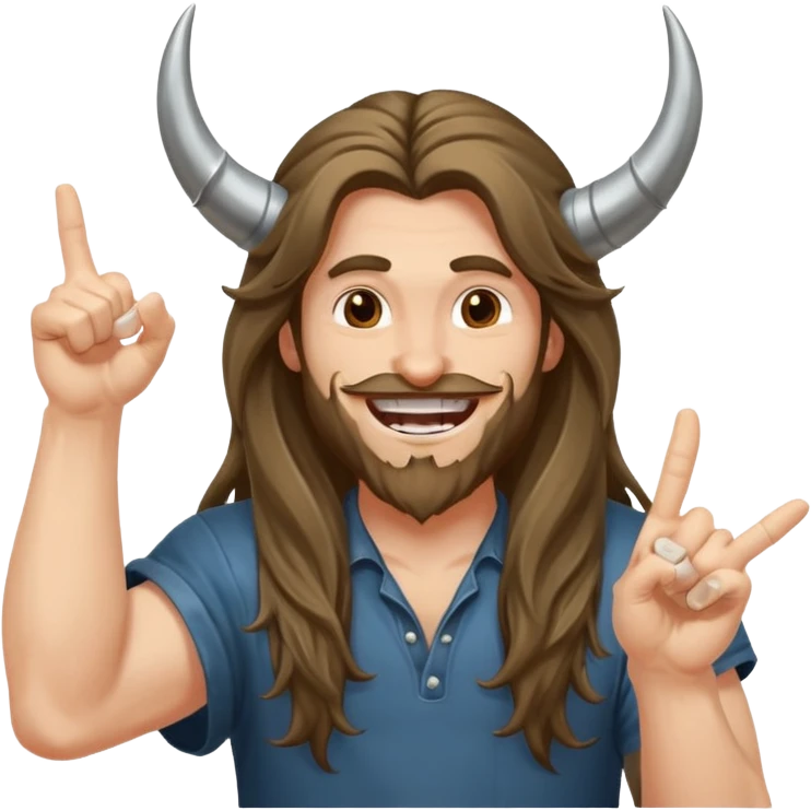 Long haired guy throwing up metal horns emoji