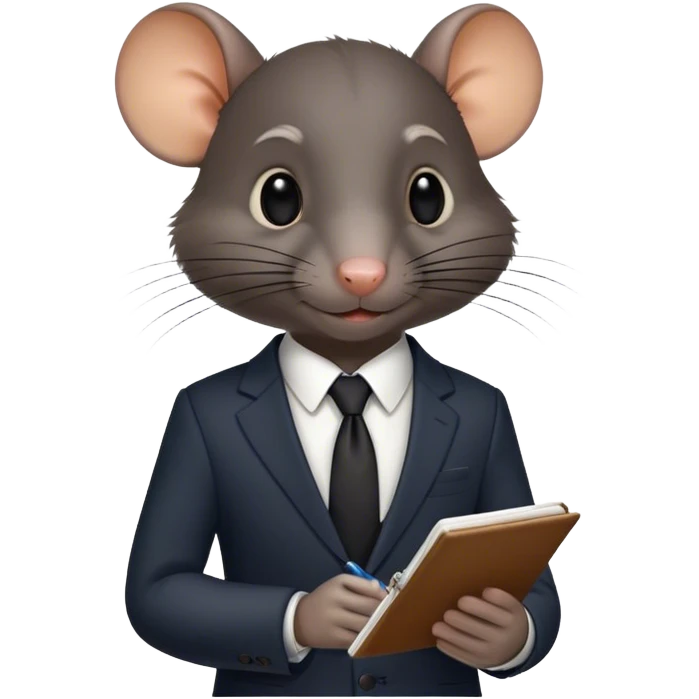 a very black rat in a suit taking notes in a small notebook emoji