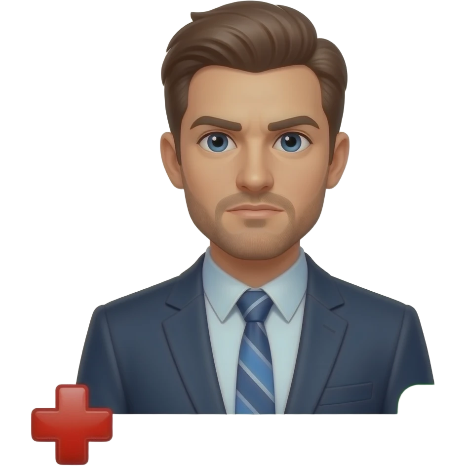 A informal man glowing digital, chat, peoples, symbols on the around, a floating Facebook logo on the left shoulder, looking at viewer with serious. Text on below: 'What's your topic, lady?'. Shimmering red cross and green check icons, sharp edges emoji