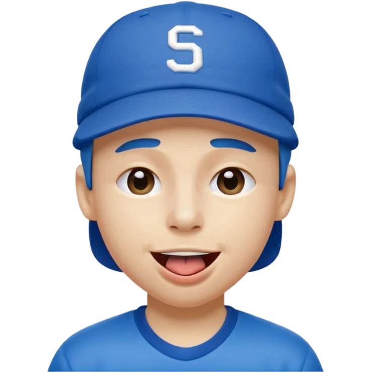 Blue sports hat on his head, one eye closed and tongue out emoji