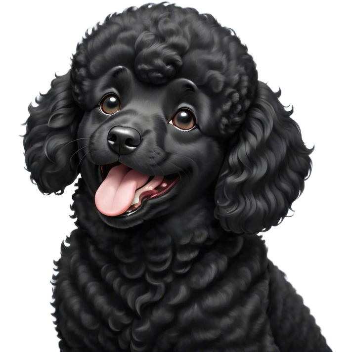 Cinematic Cute Yawning Black Poodle Portrait Emoji, Head tilted slightly with a dramatic, wide-open yawn, displaying a soft, curly jet-black Fur with a refined texture, floppy ears slightly drooping, round dark eyes barely open in drowsy contentment, Simplified yet irresistibly adorable features, highly detailed, glowing with a soft, cozy glow, high shine, relaxed yet expressive, stylized with a touch of whimsy, bright and endearing, soft glowing outline, capturing the essence of a sleepy yet affectionate companion, so drowsy it feels like it could stretch right out of the screen and curl up for a nap! emoji