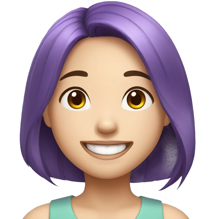 happy face vietnamese girl, beautiful smile, short purple hair emoji