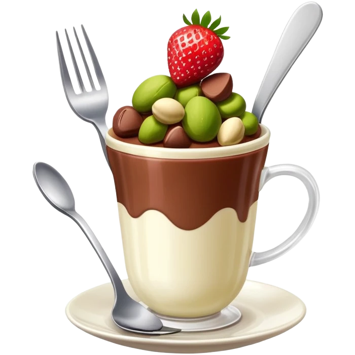 Dubai chocolate with pistachio and strawberry inside of a cup with a fork emoji