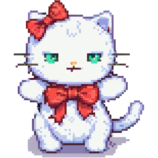 Hello Kitty white cat with red bow dancing joyful pose pixel art style emoji