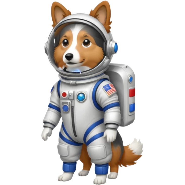 realistic shetland sheepdog tricolor in a space suit without helmet emoji
