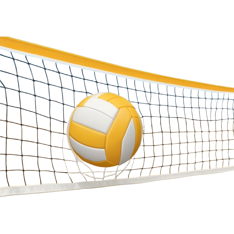 A close-up volleyball net with a ball hovering above it, set against the backdrop of a sandy volleyball court. The scene highlights the tension of an impending play, with the court lines clearly visible and a bright, sunny atmosphere surrounding the action. emoji