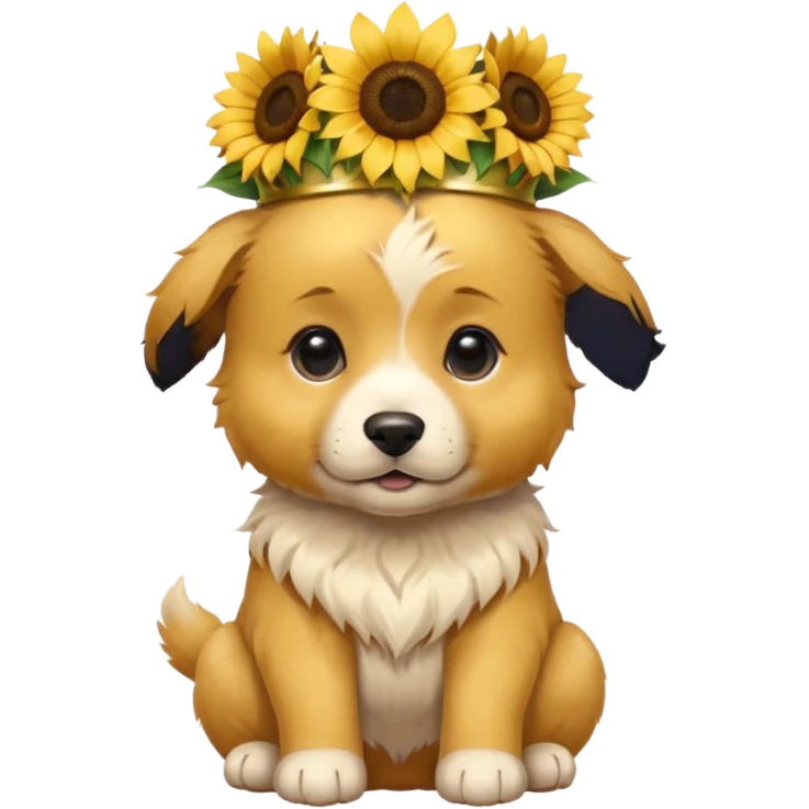 puppy sitting and with sunflower crown emoji