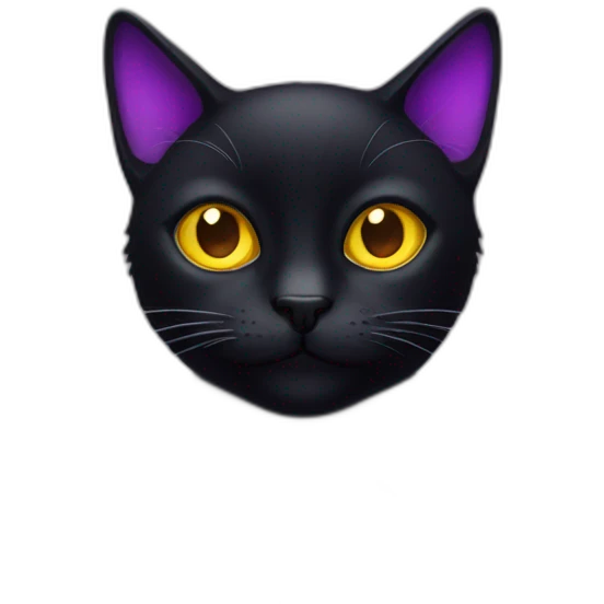 Black cat with purple eyes and yellow eyes emoji