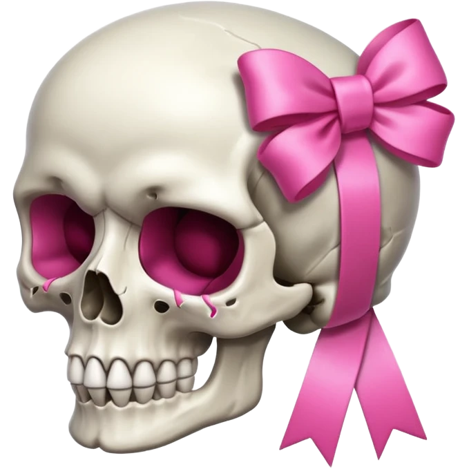 A skull with a small pink ribbon on yhrnside emoji