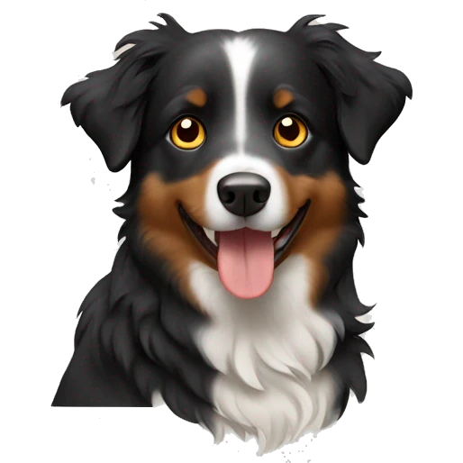 Small black australian shepherd dog wearing autumn emoji