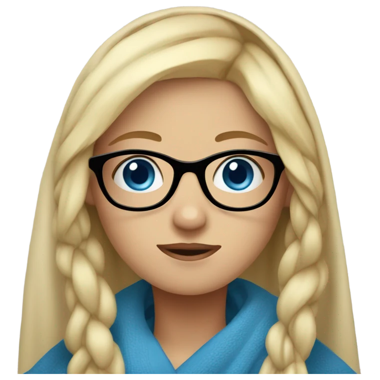 blonde girl with blue eyes in glasses covered with a blanket emoji