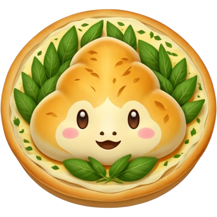 Georgian cuisine avatar in bright emoji-style illustration. Khachapuri and herbs, rich golden and green colors, simple shapes, flat design, strong character. Without human emoji