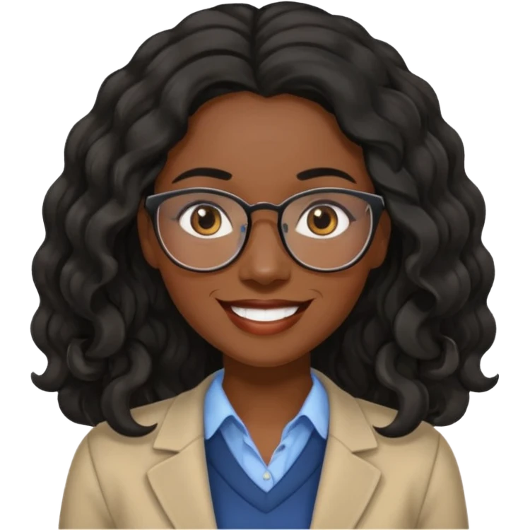 Black women teacher with black long  wavy hair chalkboard background and no eyeglasses emoji