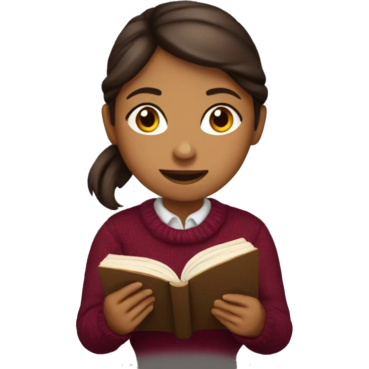 Girl wearing burgundy jumper reading a book emoji