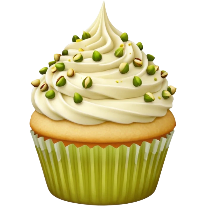 Vanilla cupcake with vanilla frosting with crushed up pistachios on top and a honey drizzle emoji
